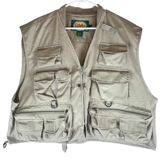Cabelas Tan Outdoor Utility Vest 2XL Reg 65% Polyester 35% Cotton Multi-Pocket F - Picture 1 of 5